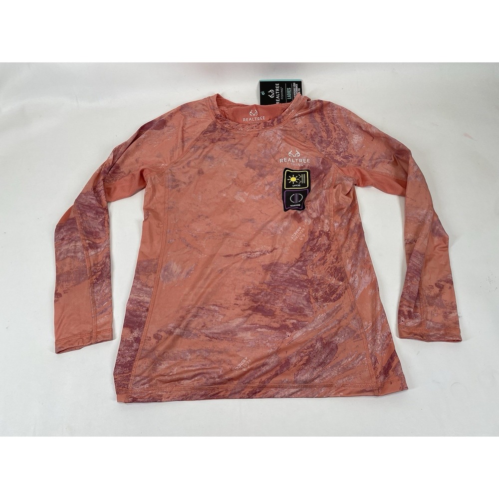 Realtree Aspect Orange Reversible Long Sleeve Performance Fishing Shirt Womens L